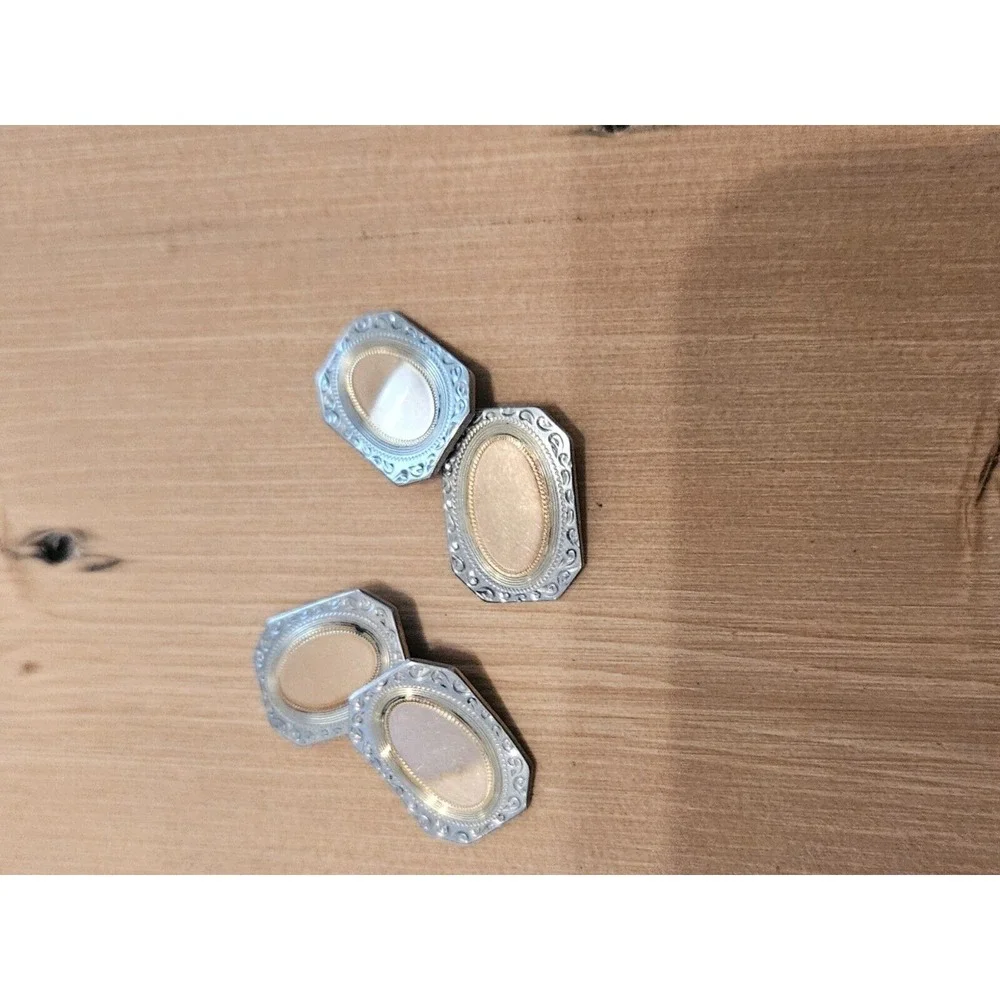 Vintage‎ Cufflinks Gold Tone Oval Ornate Edge Wedding Formal Occasion